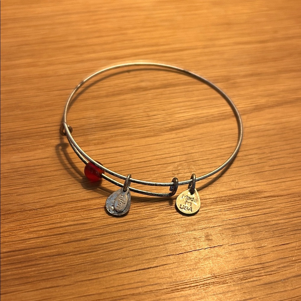 Red bead Silver Charm Bangle Bracelet